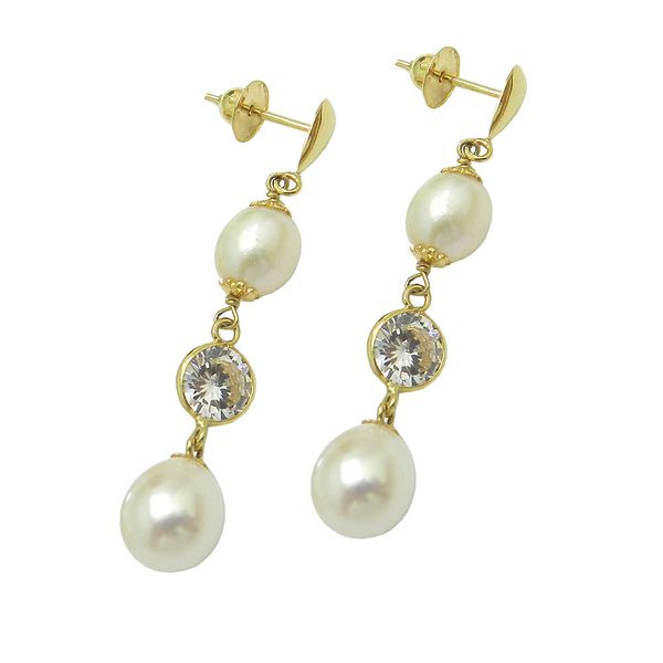 Brinco em Ouro 18k Pérolas e Zircônias 2.4g 35.0mm