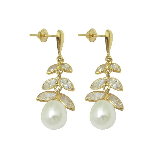 Brinco em Ouro 18k de Pérolas Pendurar 2.4g 30.0mm