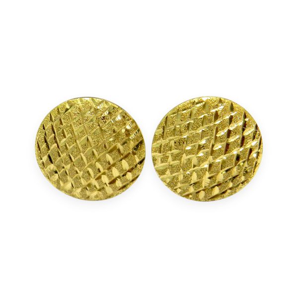 Brinco em ouro 18k Redondo Diamantado 15.0mm 2.4g