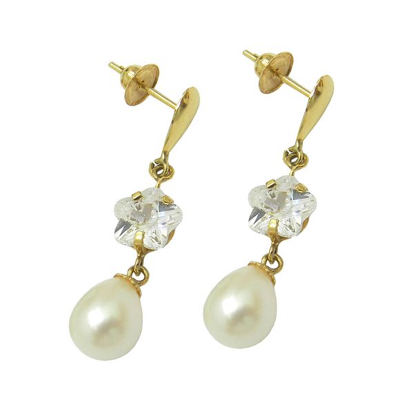 Brinco em Ouro 18k Pérolas e Zircônias 2.0g 27.0mm