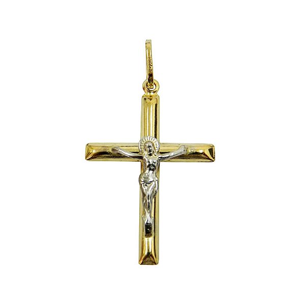 Crucifixo de Ouro Branco e Amarelo com Cristo 