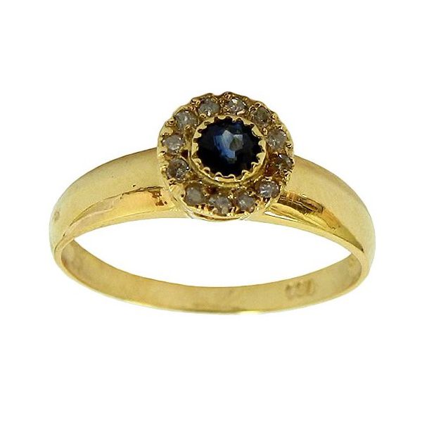 Anel de Ouro 18K cravejado com Diamantes e Safira