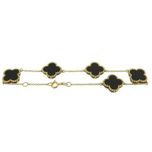 Pulseira Feminina em Ouro 18k Trevo de Ônix 10.5x3mm