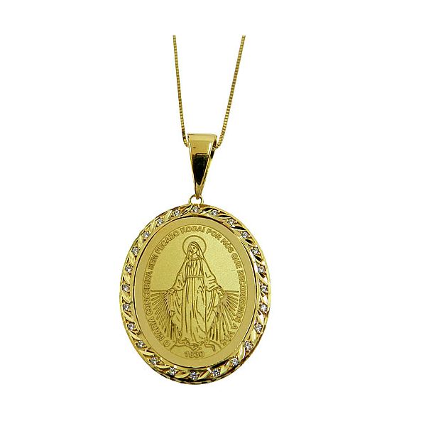 Medalha Maria Concebida Sem Pecado em Ouro 18k com Zircônias