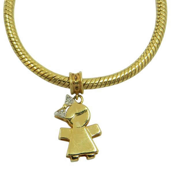 Pingente em Ouro 18k Menina com Brilhantes 