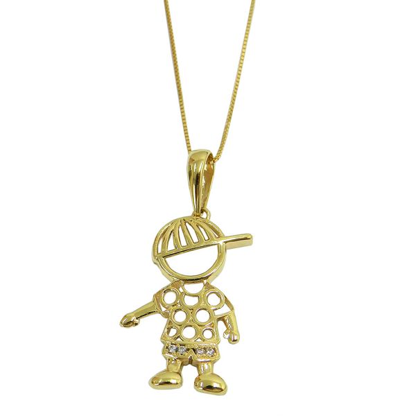 Pingente de Menino em Ouro 18k com Zircônias 30.0mm