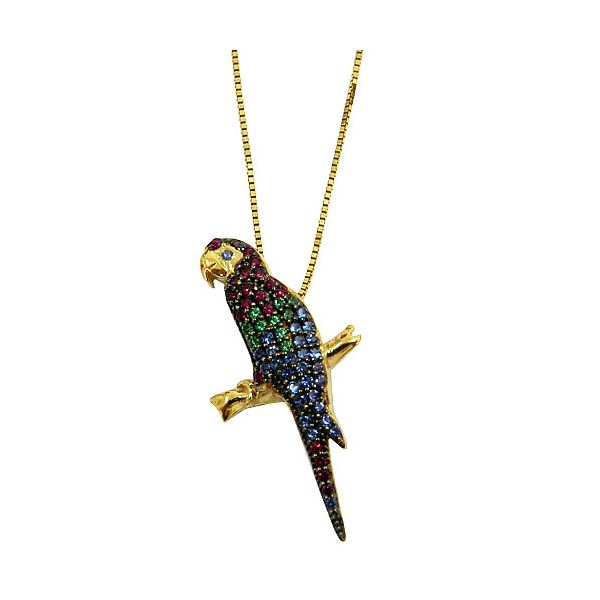 Pingente Arara de Ouro 18K com Zircônias Coloridas