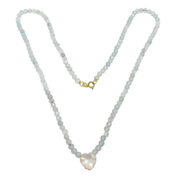 Gargantilha em ouro 18k de Quartzo Rosa e Agua Marinha