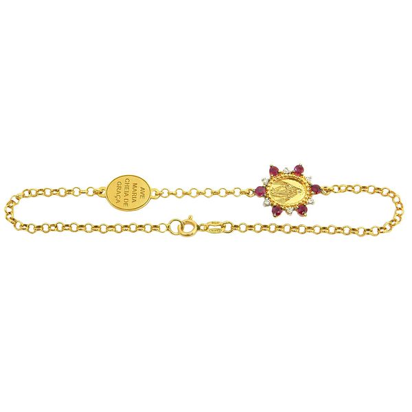 Pulseira de Ouro 18k N. Sra. com Rubis e Brilhantes