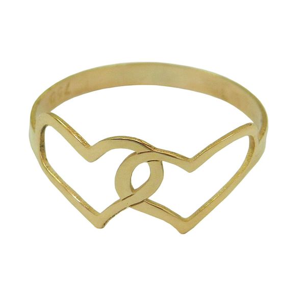 Anel Feminino Corações Entrelaçados em ouro 18k 0,750