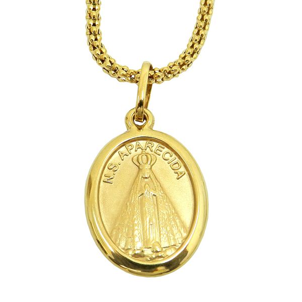 Pingente em Ouro 18k de N. Senhora Aparecida e Igreja 3.2g