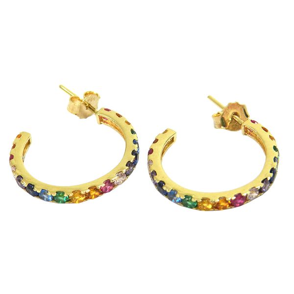 Argola de ouro 18k com Zircônias Coloridas 17mm