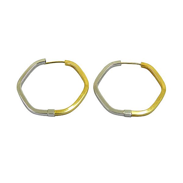 Argola em Ouro Branco e Amarelo Hexágono