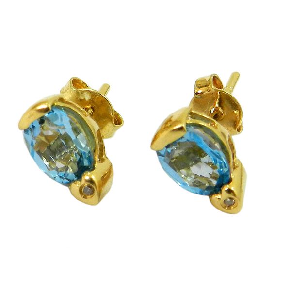 Brinco de ouro 18k com Topázio Azul e Brilhantes 10.0mm