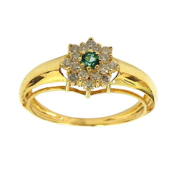 Anel Feminino em Ouro 18K com Esmeralda e 16 Brilhantes