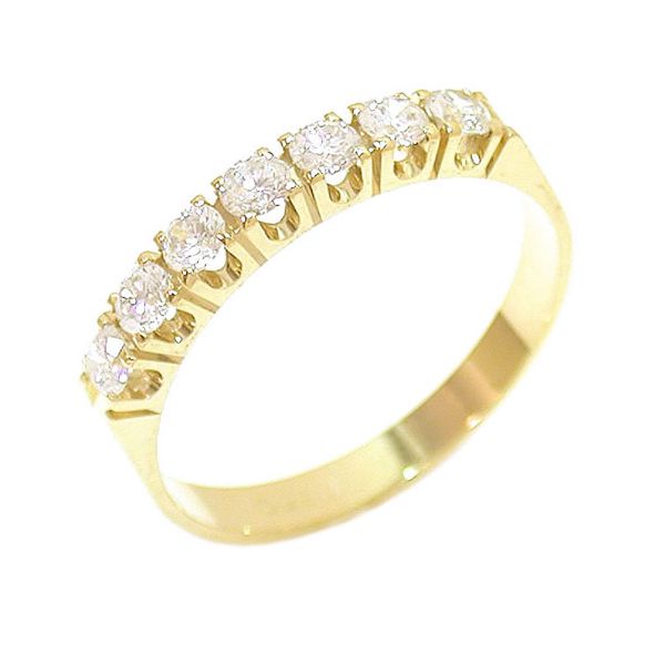 Anel de Ouro 18K Meia Aliança com Diamantes