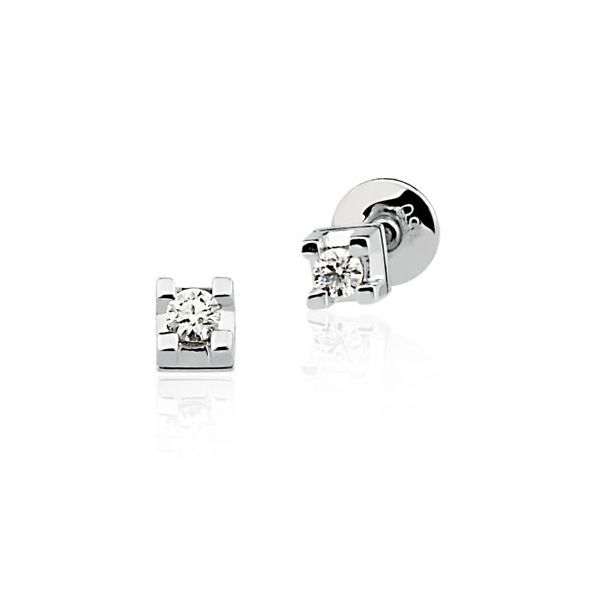 Brinco de Ouro Branco Cartier Solitário com Brilhante de 5 pontos 