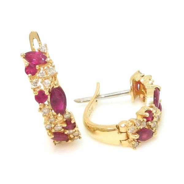 Brinco de Argola de Ouro 18K com Rubis e Diamantes