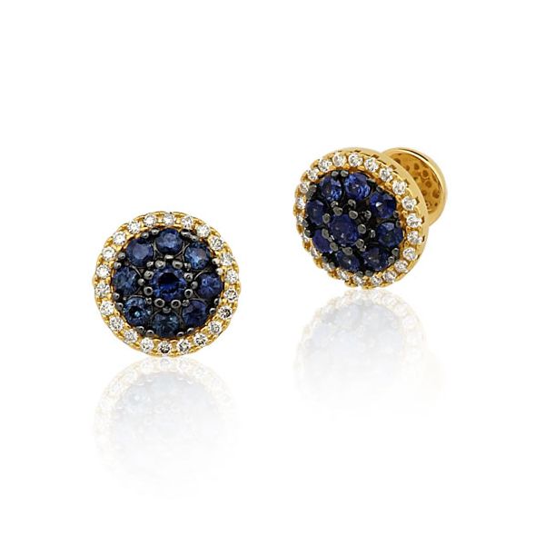 Brinco de Ouro 18K com Brilhantes e Safiras