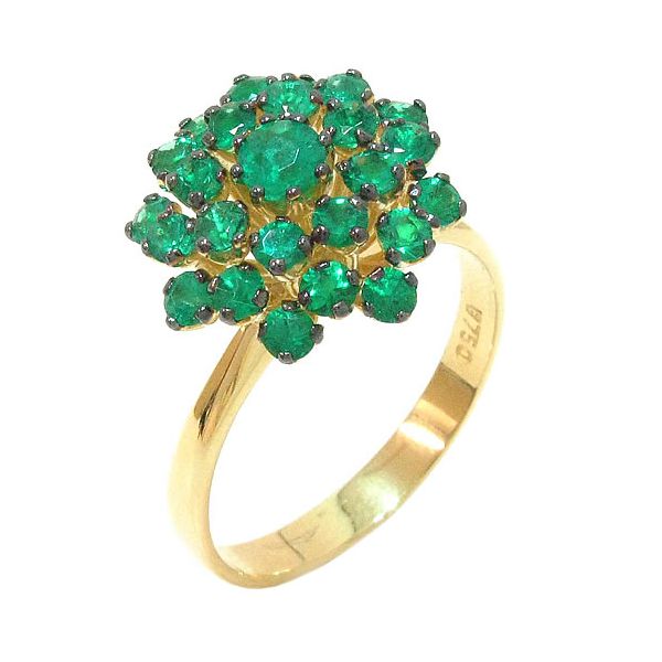 Anel Chuveiro em Ouro 18K com Esmeraldas 