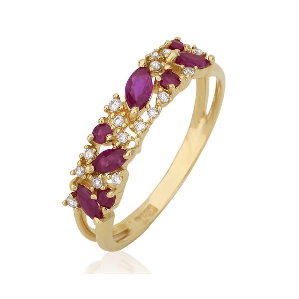 Anel de Ouro 18K com Diamantes e Rubis