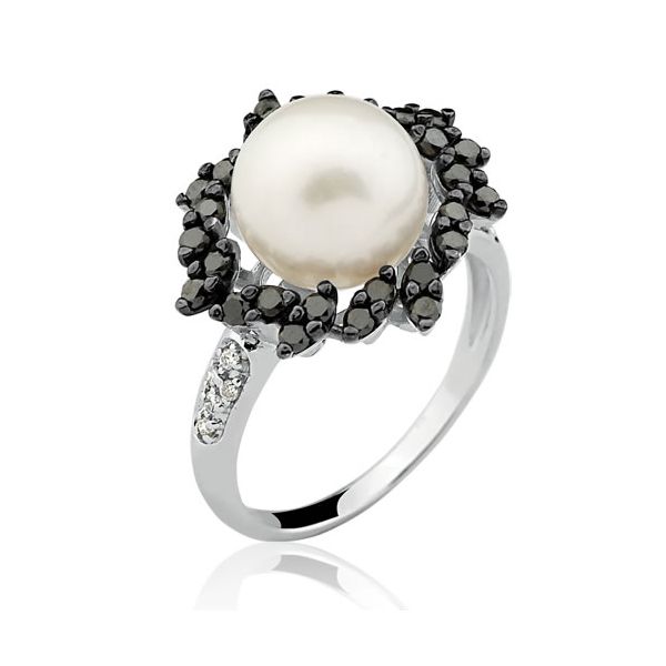 Anel Feminino de Ouro Branco com Pérola 