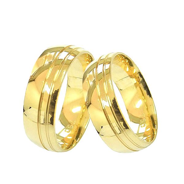 Alianças Anatômicas Frisadas em Ouro 18K 6mm