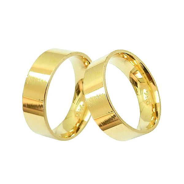 Par de Alianças de Casamento Retangulares em Ouro 18K 6mm 