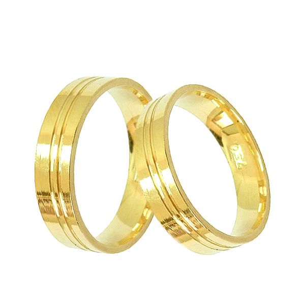 Par de Alianças em Ouro 18K 750 Retas e Diamantadas