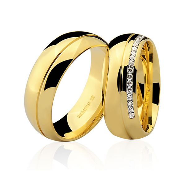 Alianças de Ouro Glow Boleada com Brilhantes 20g 7mm 