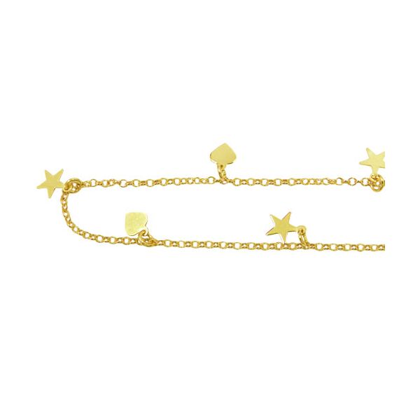 Tornozeleira em Ouro com Corações e Estrelas