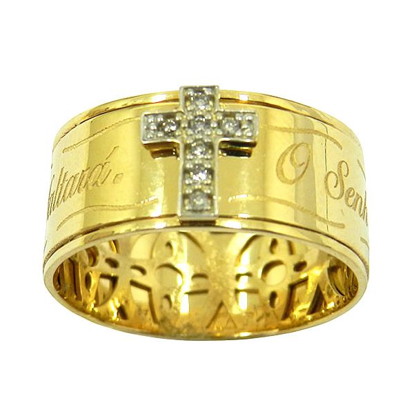 Anel O Senhor é o Meu Pastor em ouro 18k com Brilhantes