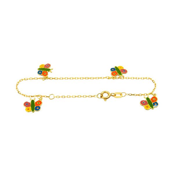 Pulseirinha de ouro com borboletas coloridas Baby