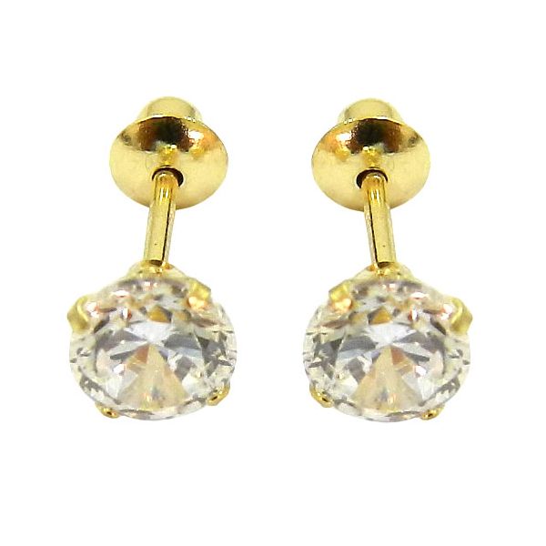 Brinco Infantil em Ouro 18K com zircônia 4.0mm 0.6g