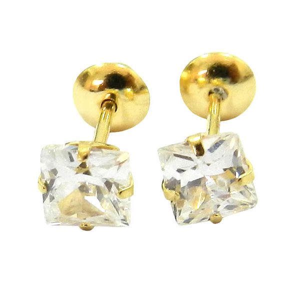 Brinco Infantil de ouro com Pedra de Zirconia