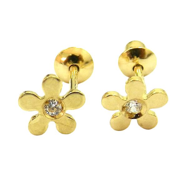 Brincos em ouro 18k Infantil com zircônia 0.5g 5.6mm