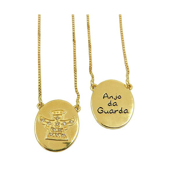 Escapulário Anjo da Guarda em ouro com Brilhantes