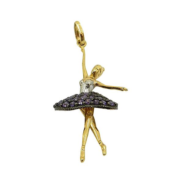 Pingente de Bailarina em Ouro com Zircônia Lilás