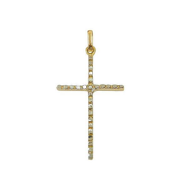 Pingente de Cruz em Ouro Branco e Ouro Amarelo