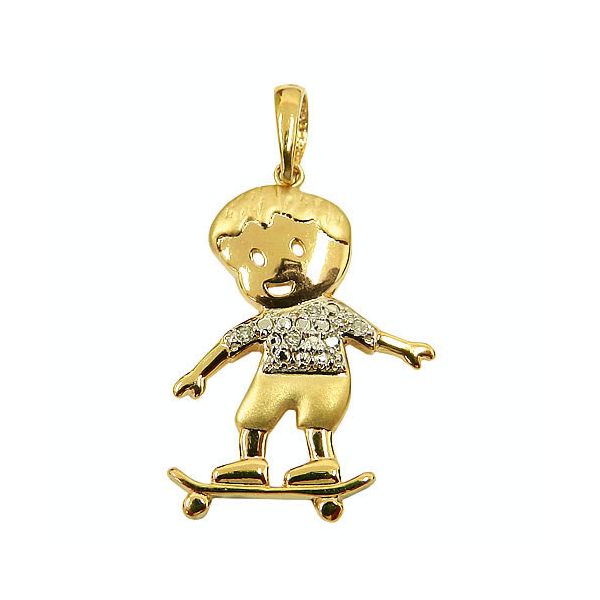 Pingente Menino de Skate em Ouro com Brilhantes