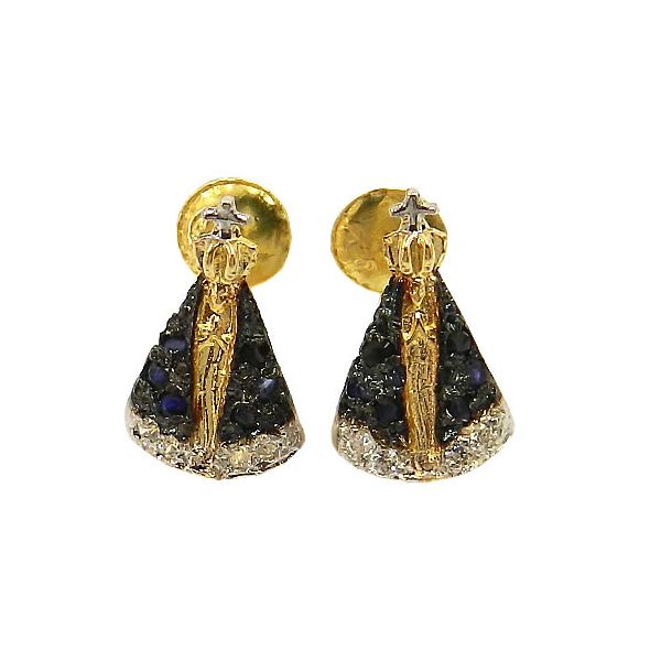 Brinco Nsa Senhora Aparecida de Ouro com Brilhantes