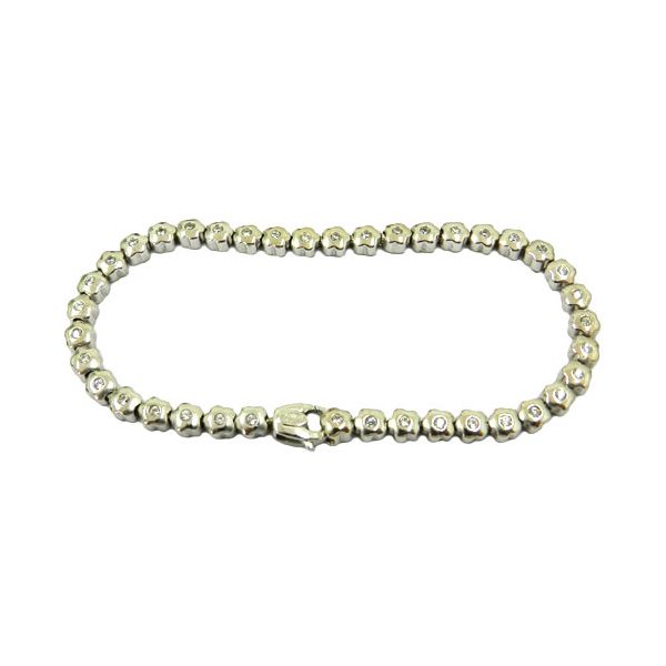 Pulseira Feminina de Ouro Branco com pedras brancas Flor
