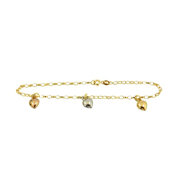 Pulseira com Pingentes de Coração em Ouro 18K 750