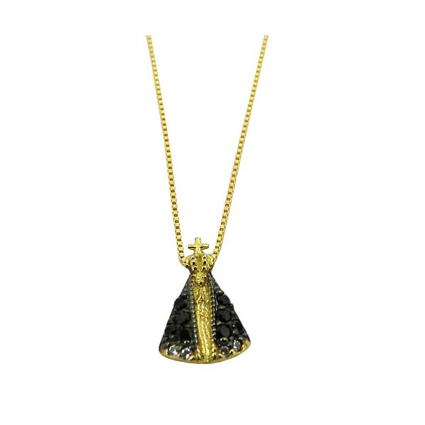 Gargantilha Nossa Senhora Aparecida de Ouro 18K com Espinelio