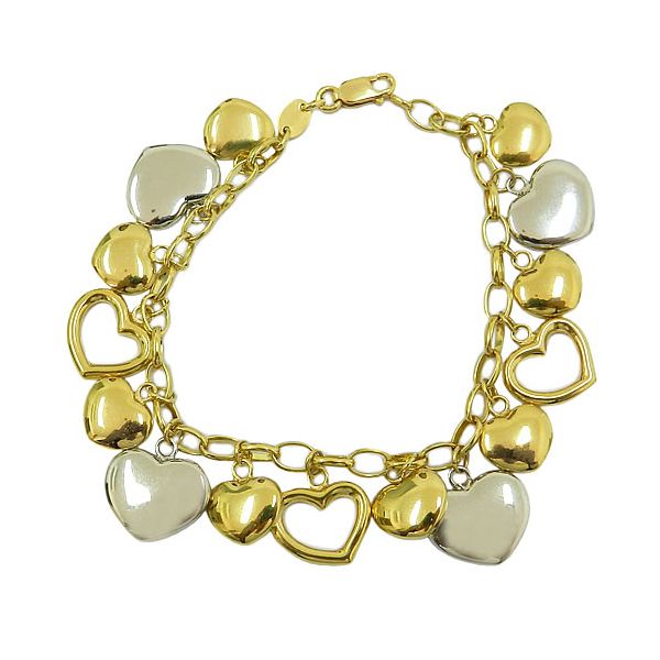 Pulseira Feminina de Ouro 18K com Pingentes de Coração