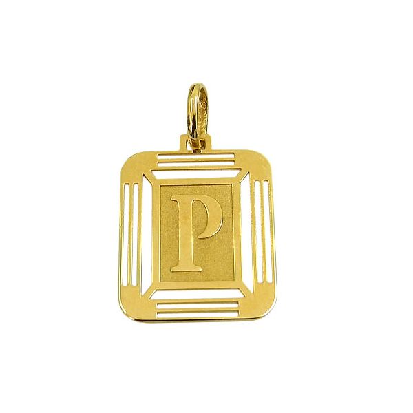 Pingente Medalha Letra P em Ouro 18K
