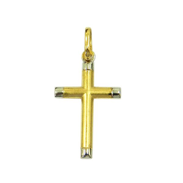 Pingente Cruz em Ouro Branco e Ouro Amarelo