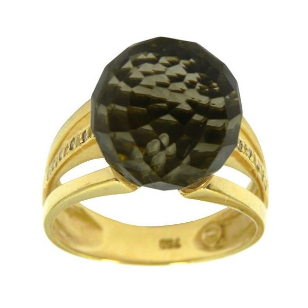 Anel de Ouro Feminino Quartzo Fumê com Brilhantes