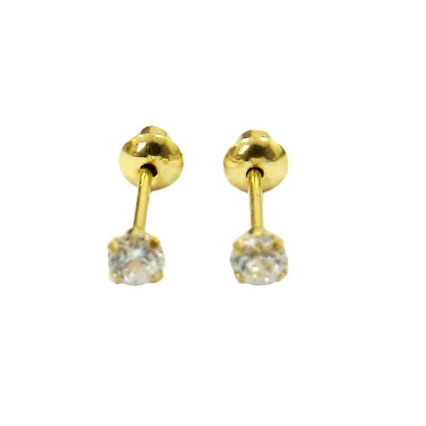 Brinco em Ouro 18K para recém nascido Zircônia 2,5mm