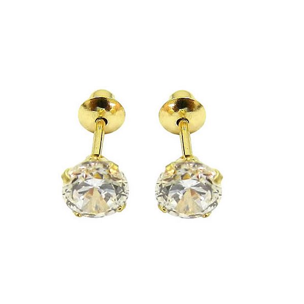 Brinco Infantil em Ouro 18K com zircônia 3.5mm